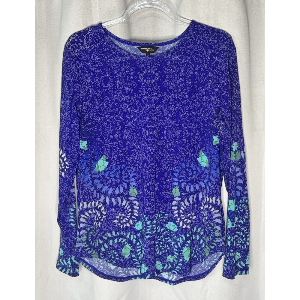 Johnny Was Wild Flower Bee Active Mesh Long Sleeve Top M Blue Floral New